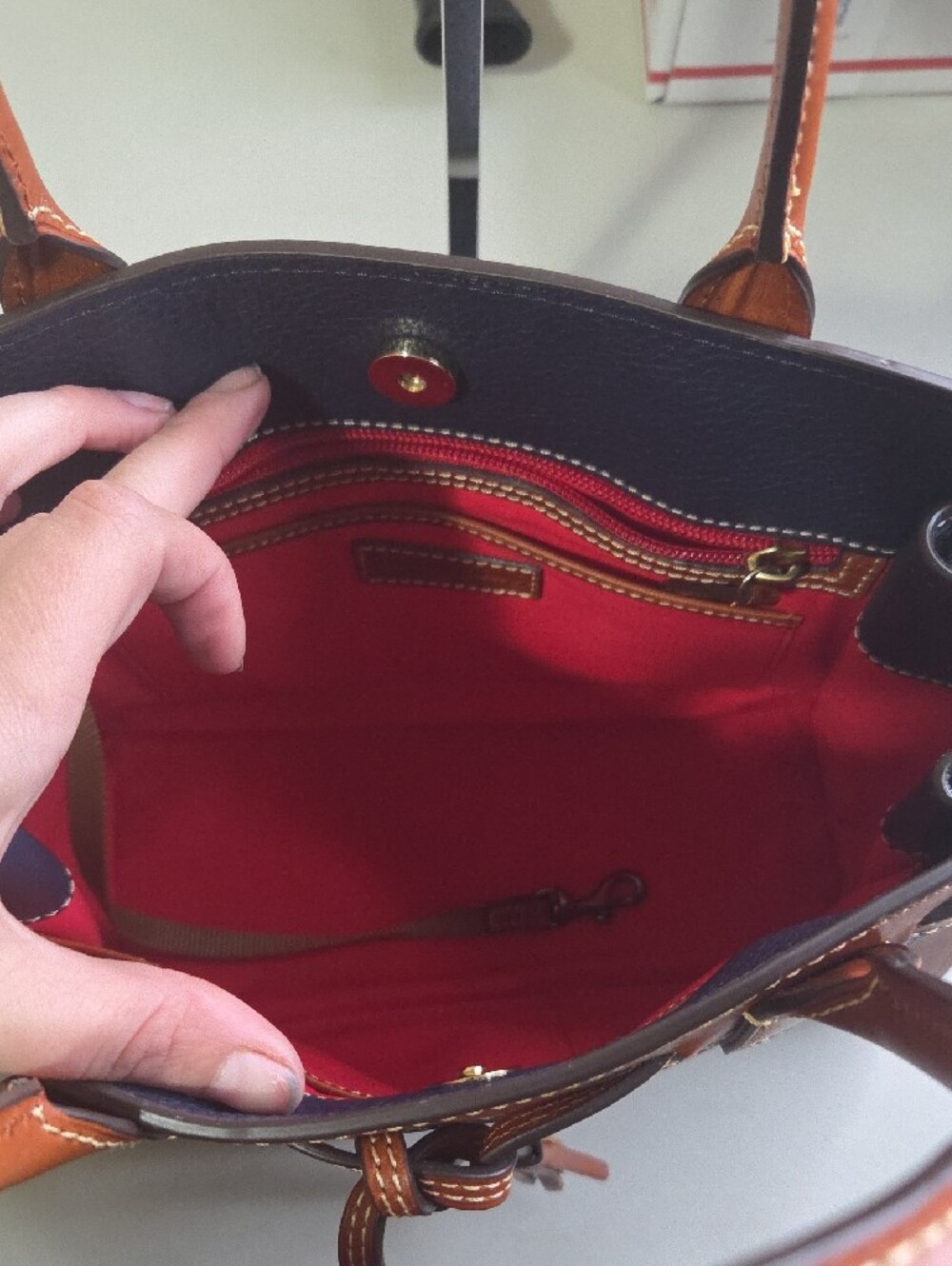 Dooney And Bourke Ariel Navy and Brown Leather Tote Bag - Picture 6 of 11